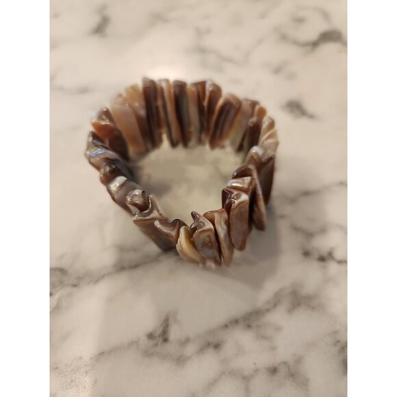 Vintage Mother Of Pearl Abalone Shell Stretch Bracelet - Picture 3 of 4